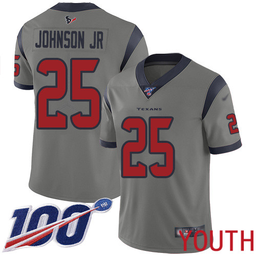Houston Texans Limited Gray Youth Duke Johnson Jr Jersey NFL Football #25 100th Season Inverted Legend->youth nfl jersey->Youth Jersey